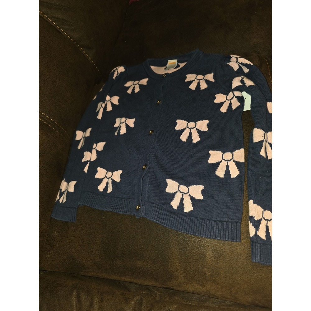 Gymboree classroom cutie back to school navy sweater pink bows size 7